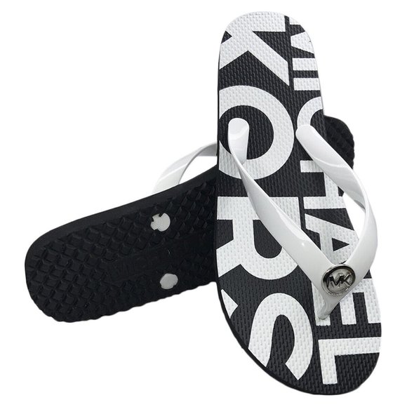 NWT MICHAEL KORS AUTHENTIC WOMEN'S BLACK WHITE FLIP FLOPS SANDALS SIZE 10 11 - Picture 1 of 4